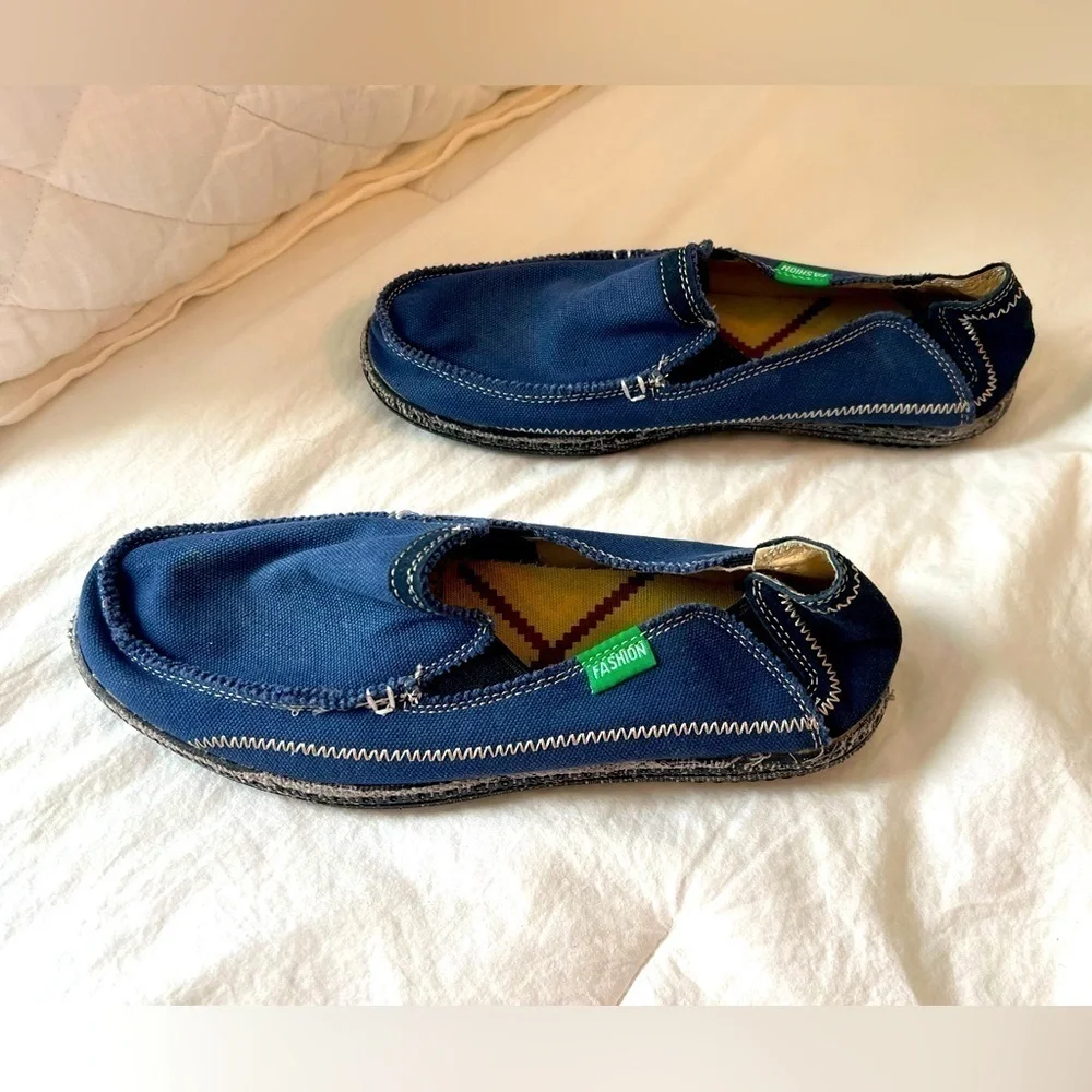 Mens Casual Cloth Shoes Canvas Flat Slip-on Loafers Outdoor Boat Shoes Blue Sz 8